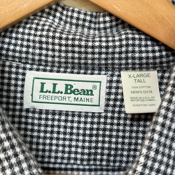 L.L. Bean Men's Black and White Micro Gingham Plaid Flannel Sz XL Tall - Picture 5 of 6